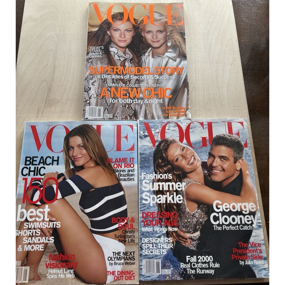 Vtg Vogue Magazine LOT of 3 Gisele Bundchen 2000 January May June No Labels